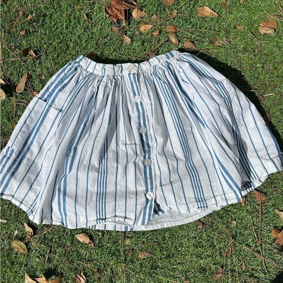 Jacadi Paris Skirt Girls 12A White Blue Stripe Lined Button Front Pockets boho - Picture 3 of 6